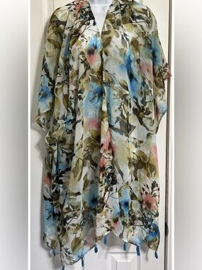 Cynthia Rowley Plus Size 1X Lightweight Floral Swim Cover Up Duster Topper